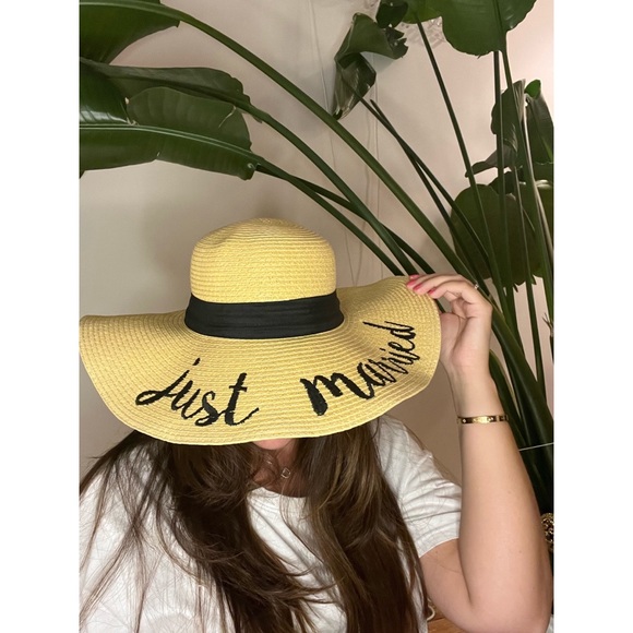 LOF Accessories - NWT Just Married Oversized Beach Hat, Wide Brim Sun Hat, Honeymoon Hat
